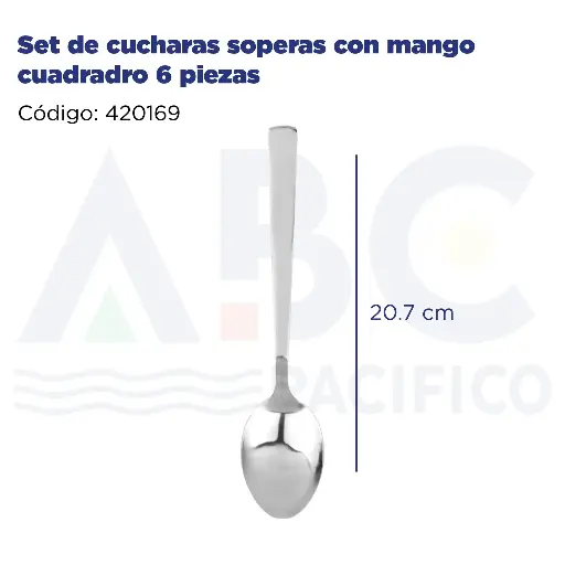 [420169] Set de cucharas soperas con mango cuadradro 6 piezas