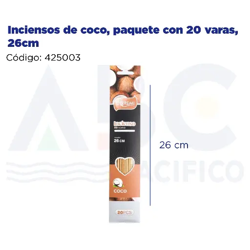 [425003] Inciensos de coco, paquete con 20 varas, 26cm
