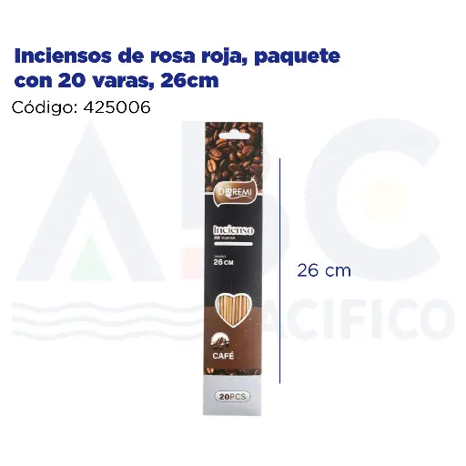 [425006] Inciensos de rosa roja, paquete con 20 varas, 26cm