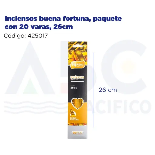 [425017] Inciensos buena fortuna, paquete con 20 varas, 26cm