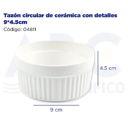 [04811] Tazón circular de cerámica con detalles 9*4.5cm