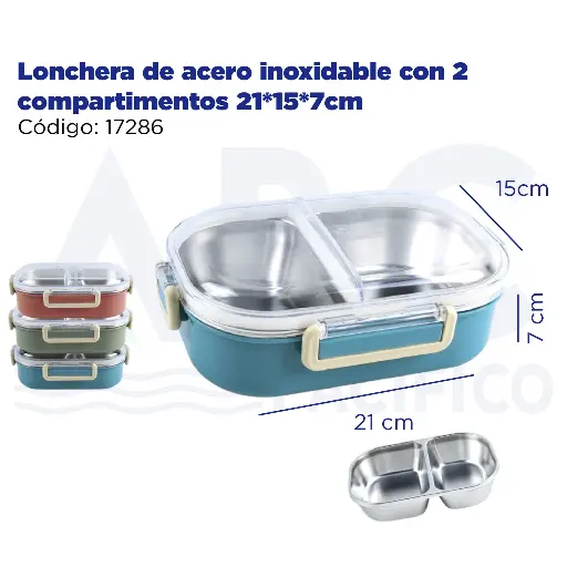 [17286] Lonchera de acero inoxidable con 2 compartimentos 21*15*7cm