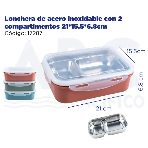 [17287] Lonchera de acero inoxidable con 2 compartimentos 21*15.5*6.8cm