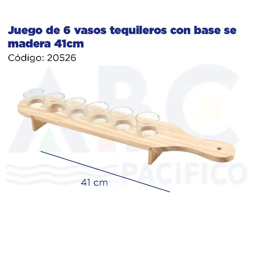 [20526] Juego de 6 vasos tequileros con base se madera 41cm