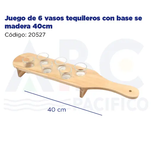 [20527] Juego de 6 vasos tequileros con base se madera 40cm