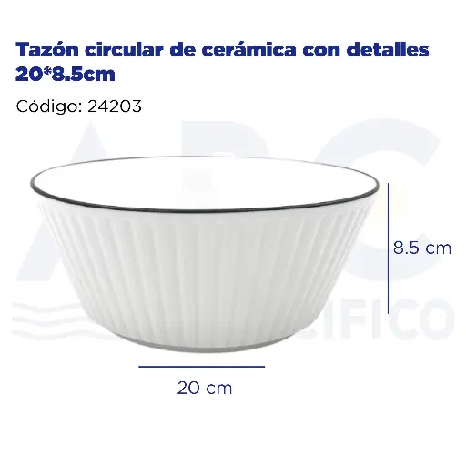 [24203] Tazón circular de cerámica con detalles 20*8.5cm