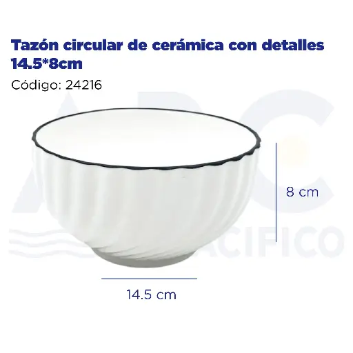 [24216] Tazón circular de cerámica con detalles 14.5*8cm