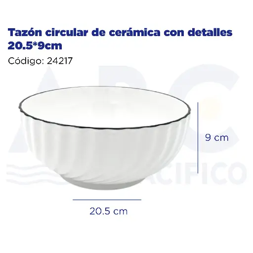 [24217] Tazón circular de cerámica con detalles 20.5*9cm