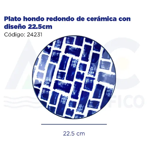 [24231] Plato hondo redondo de cerámica con diseño 22.5cm