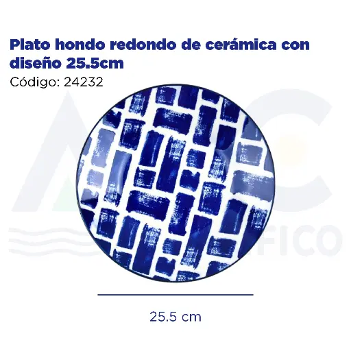 [24232] Plato hondo redondo de cerámica con diseño 25.5cm