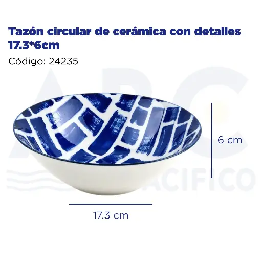 [24235] Tazón circular de cerámica con detalles 17.3*6cm