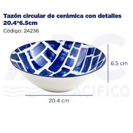 [24236] Tazón circular de cerámica con detalles 20.4*6.5cm