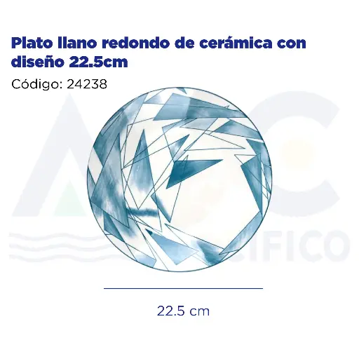 [24238] Plato llano redondo de cerámica con diseño 22.5cm