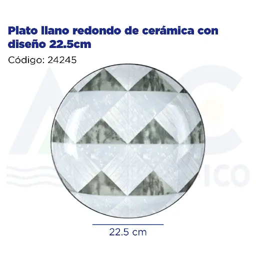 [24245] Plato llano redondo de cerámica con diseño 22.5cm