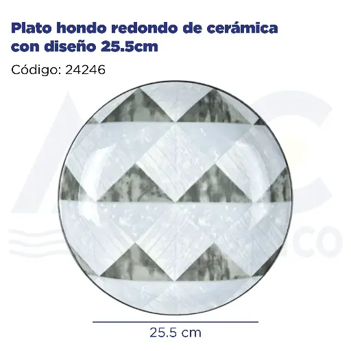 [24246] Plato hondo redondo de cerámica con diseño 25.5cm