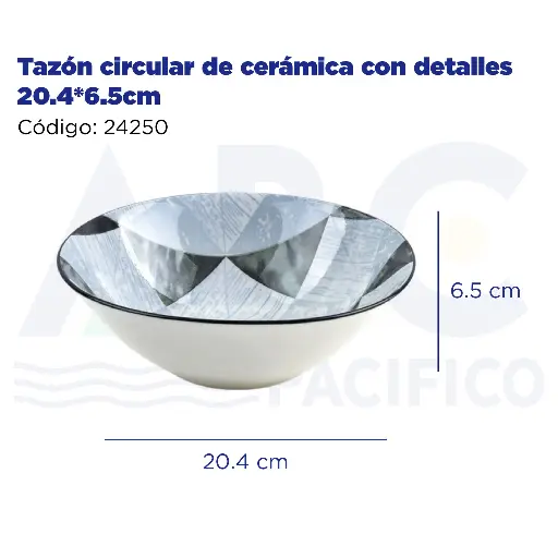 [24250] Tazón circular de cerámica con detalles 20.4*6.5cm