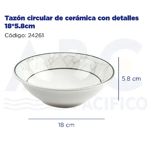 [24261] Tazón circular de cerámica con detalles 18*5.8cm