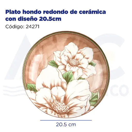 [24271] Plato hondo redondo de cerámica con diseño 20.5cm