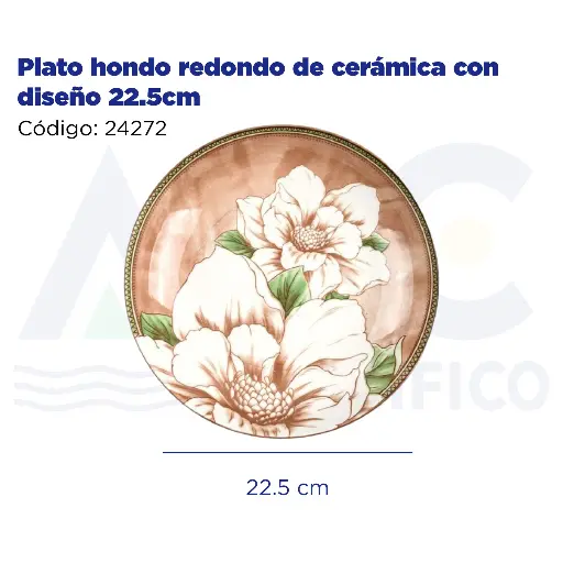 [24272] Plato hondo redondo de cerámica con diseño 22.5cm