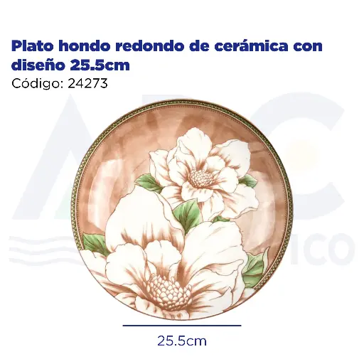[24273] Plato hondo redondo de cerámica con diseño 25.5cm