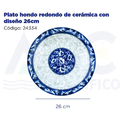 [24334] Plato hondo redondo de cerámica con diseño 26cm