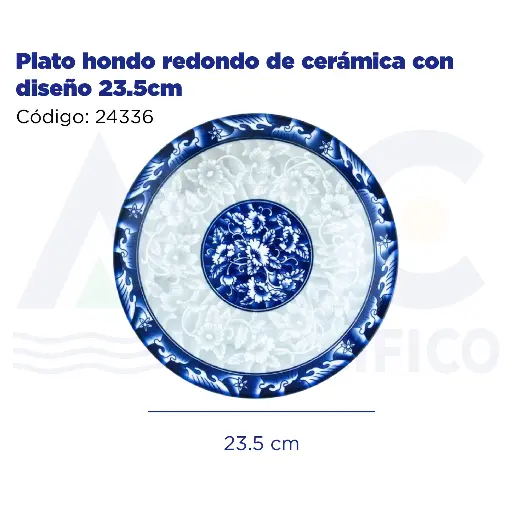 [24336] Plato hondo redondo de cerámica con diseño 23.5cm