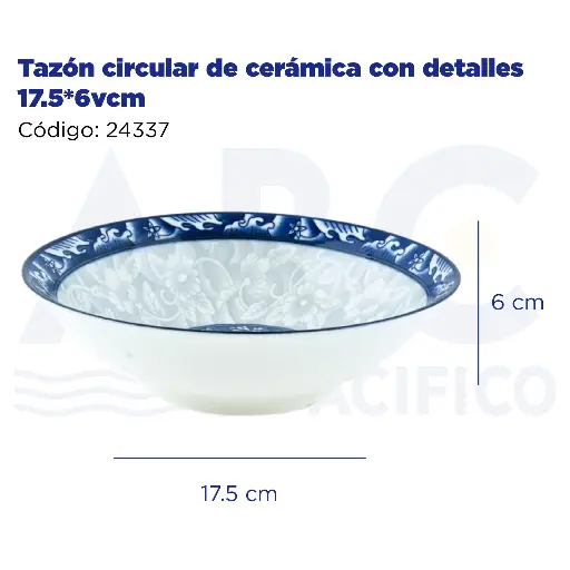 [24337] Tazón circular de cerámica con detalles 17.5*6cm