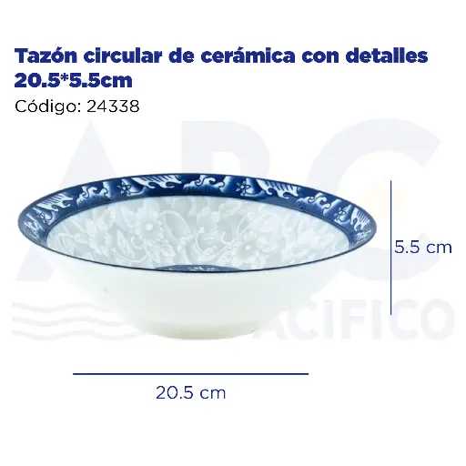 [24338] Tazón circular de cerámica con detalles 20.5*5.5cm