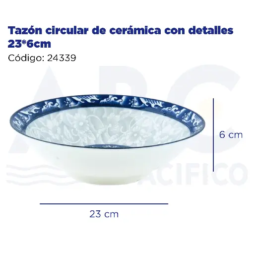 [24339] Tazón circular de cerámica con detalles 23*6cm