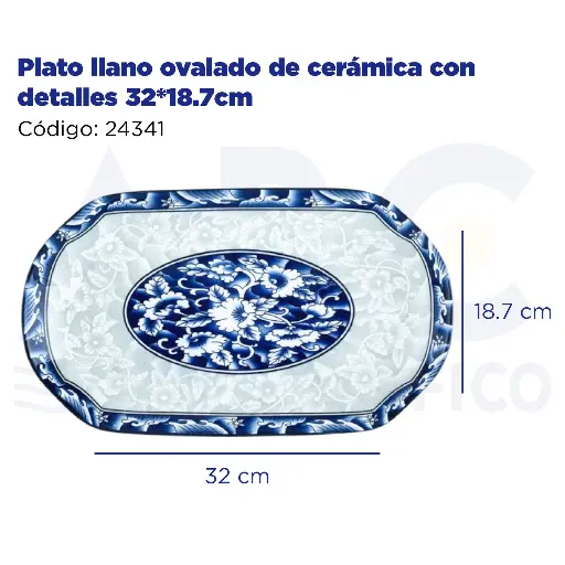 [24341] Plato llano ovalado de cerámica con detalles 32*18.7cm