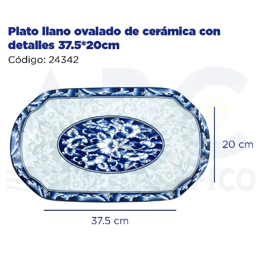 [24342] Plato llano ovalado de cerámica con detalles 37.5*20cm