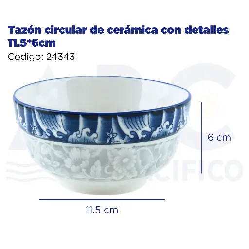 [24343] Tazón circular de cerámica con detalles 11.5*6cm