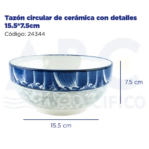[24344] Tazón circular de cerámica con detalles 15.5*7.5cm