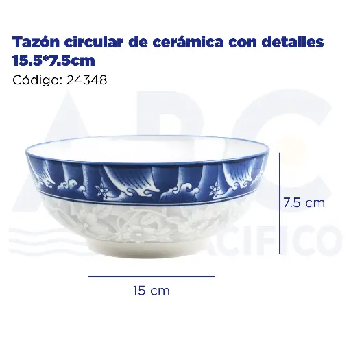 [24348] Tazón circular de cerámica con detalles 15.5*7.5cm