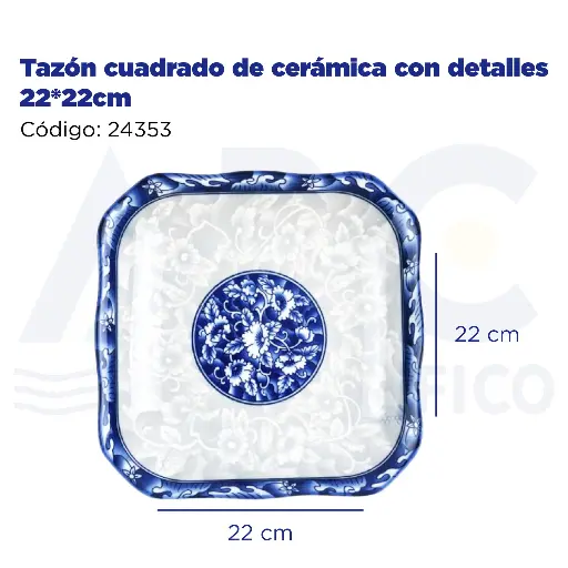 [24353] Tazón cuadrado de cerámica con detalles 22*22cm