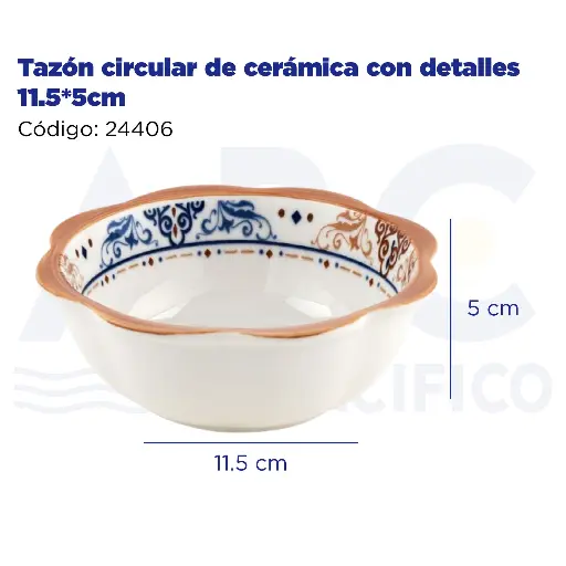 [24406] Tazón circular de cerámica con detalles 11.5*5cm