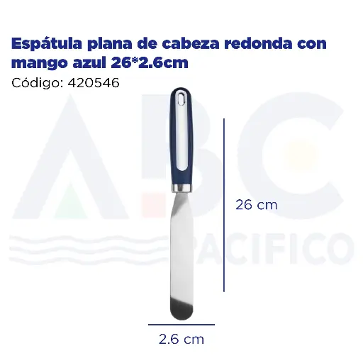 [420546] Espátula plana de cabeza redonda con mango azul 26*2.6cm