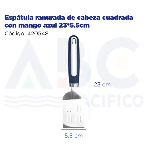 [420548] Espátula ranurada de cabeza cuadrada con mango azul 23*5.5cm