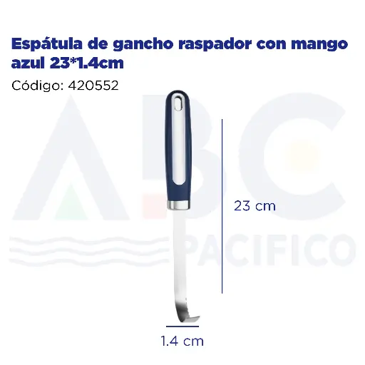 [420552] Espátula de gancho raspador con mango azul 23*1.4cm