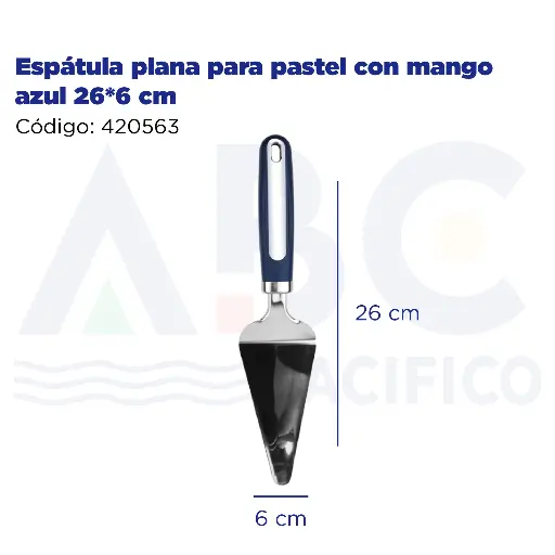 [420563] Espátula plana para pastel con mango azul 26*6 cm