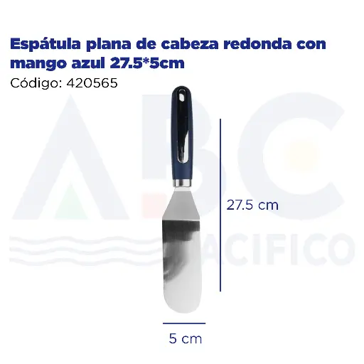 [420565] Espátula plana de cabeza redonda con mango azul 27.5*5cm