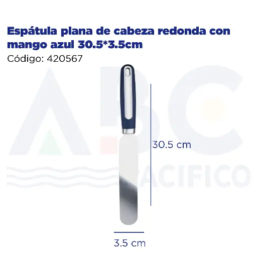 [420567] Espátula plana de cabeza redonda con mango azul 30.5*3.5cm