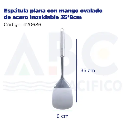 [420686] Espátula plana con mango ovalado de acero inoxidable 35*8cm