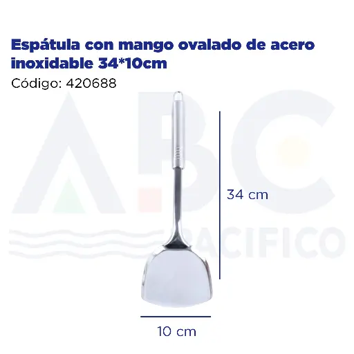 [420688] Espátula con mango ovalado de acero inoxidable 34*10cm