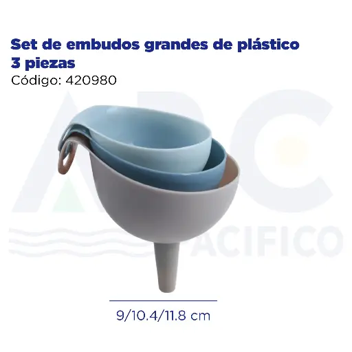 [420980] Set de embudos grandes de plástico 3 piezas