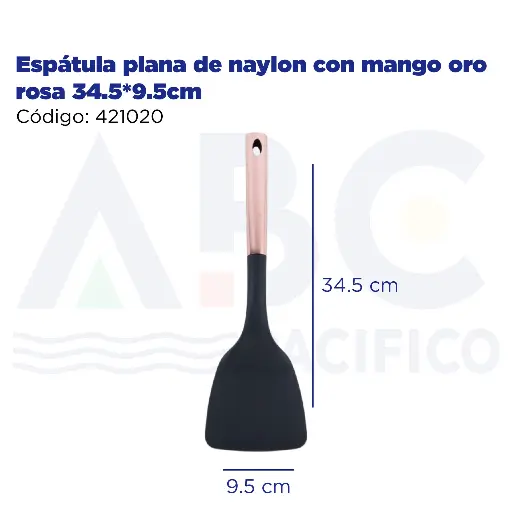 [421020] Espátula plana de naylon con mango oro rosa 34.5*9.5cm