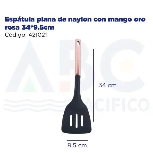 [421021] Espátula plana de naylon con mango oro rosa 34*9.5cm