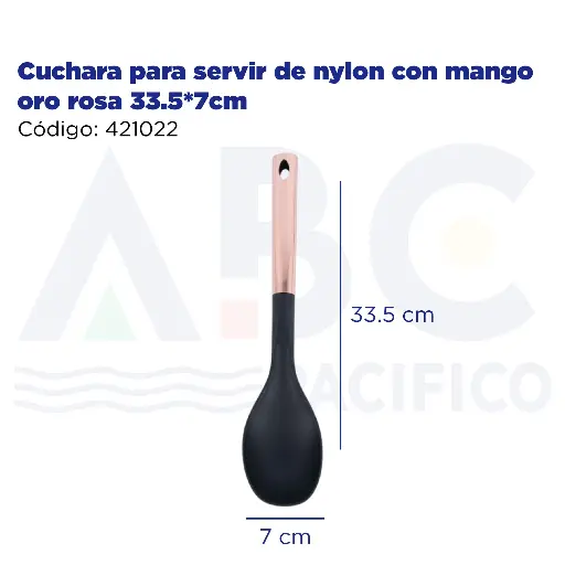 [421022] Cuchara para servir de nylon con mango oro rosa 33.5*7cm