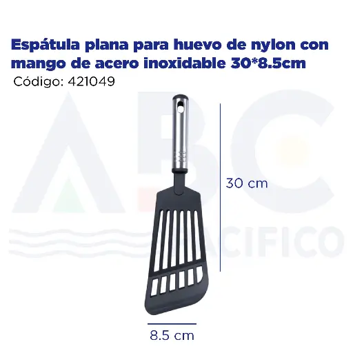 [421049] Espátula plana para huevo de nylon con mango de acero inoxidable 30*8.5cm