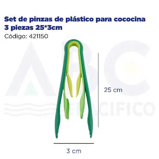 [421150] Set de pinzas de plástico para cococina 3 piezas 25*3cm
